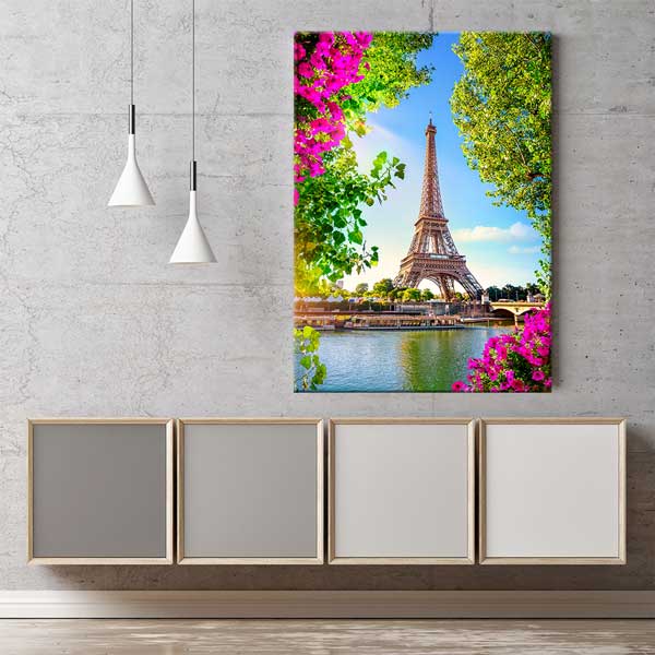 Eyfel Kulesi Çiçekli Paris Manzarası Kanvas Tablo 13858