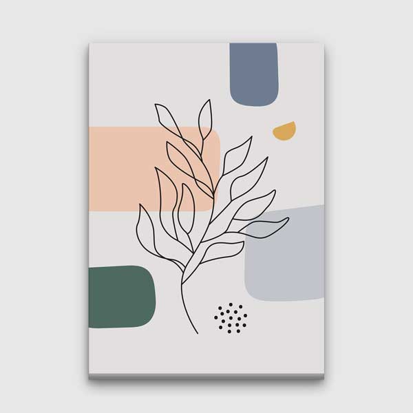 Geometrik Zeminli Çizgi Yaprak Minimal Duvar Tablosu 13956