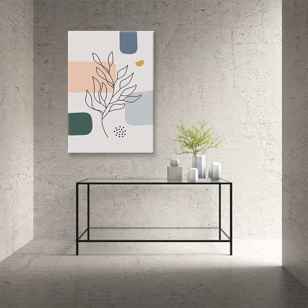 Geometrik Zeminli Çizgi Yaprak Minimal Duvar Tablosu 13956