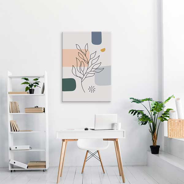 Geometrik Zeminli Çizgi Yaprak Minimal Duvar Tablosu 13956