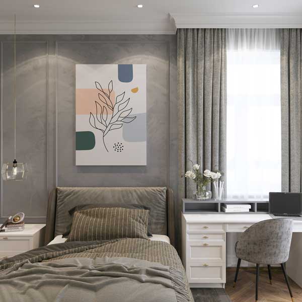 Geometrik Zeminli Çizgi Yaprak Minimal Duvar Tablosu 13956