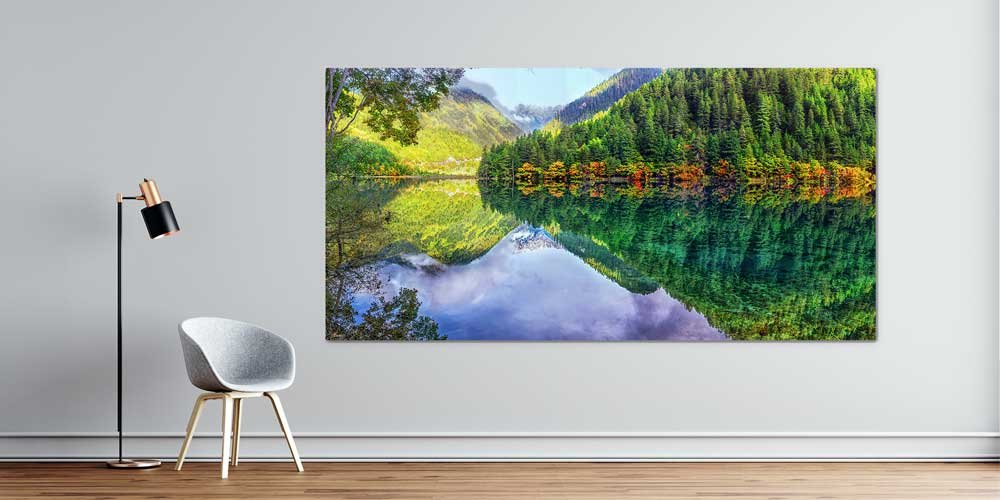 Yansımalı Göl ve Orman Manzarası Büyük Duvar Dekoru 14072