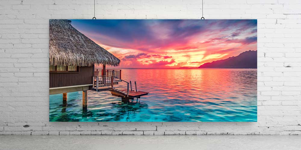 Gün Batımı ve Deniz Üzeri Bungalov Manzarası Büyük Ebat Duvar Dekoru 14116