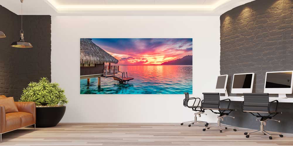 Gün Batımı ve Deniz Üzeri Bungalov Manzarası Büyük Ebat Duvar Dekoru 14116
