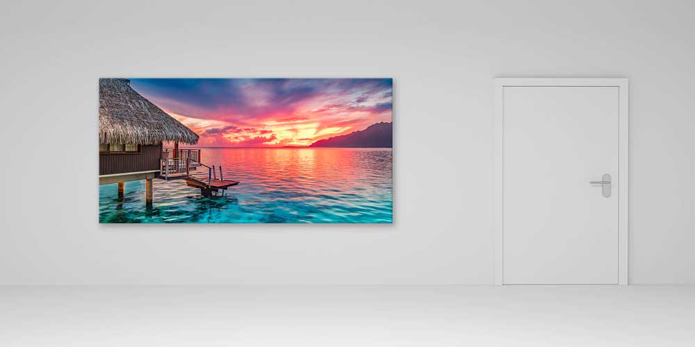 Gün Batımı ve Deniz Üzeri Bungalov Manzarası Büyük Ebat Duvar Dekoru 14116