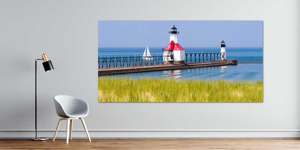 İskele Üzerinde Çift Deniz Feneri Manzarası Büyük Ebat Duvar Dekor Ürünü 14144