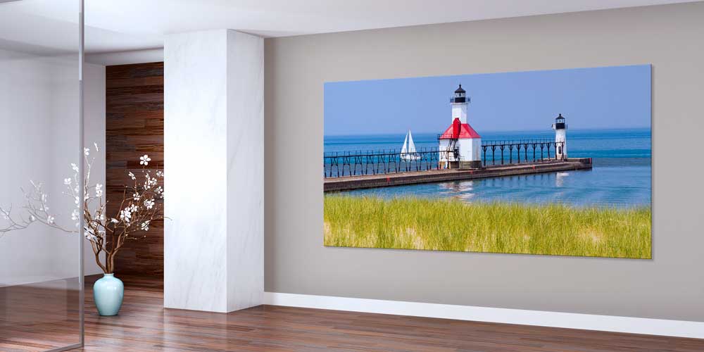 İskele Üzerinde Çift Deniz Feneri Manzarası Büyük Ebat Duvar Dekor Ürünü 14144