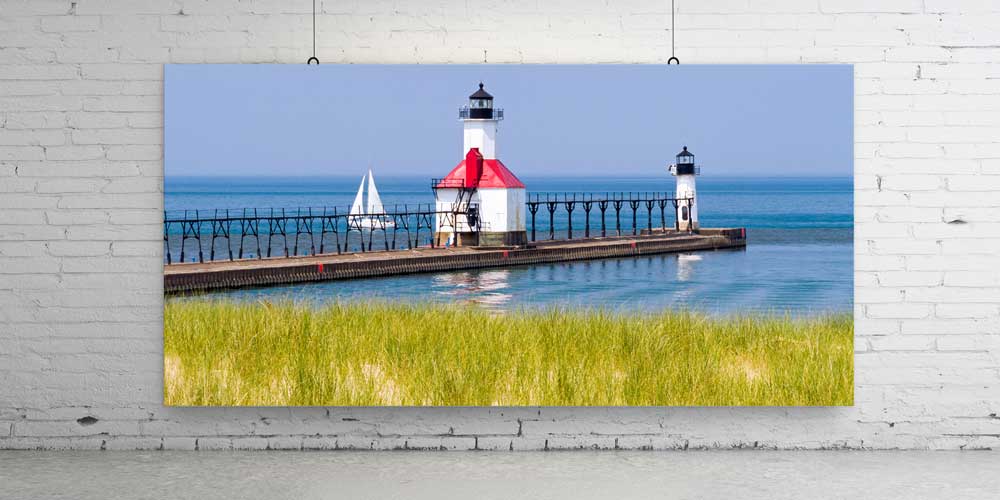 İskele Üzerinde Çift Deniz Feneri Manzarası Büyük Ebat Duvar Dekor Ürünü 14144