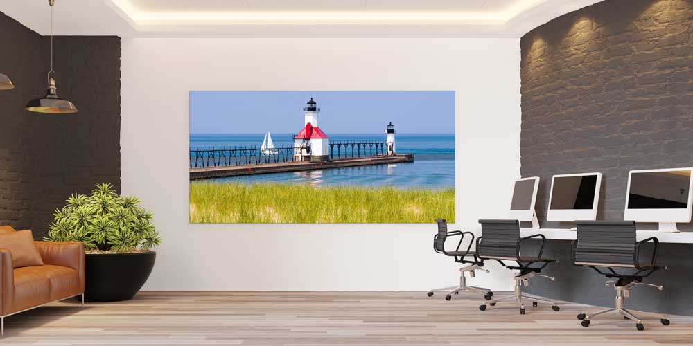 İskele Üzerinde Çift Deniz Feneri Manzarası Büyük Ebat Duvar Dekor Ürünü 14144