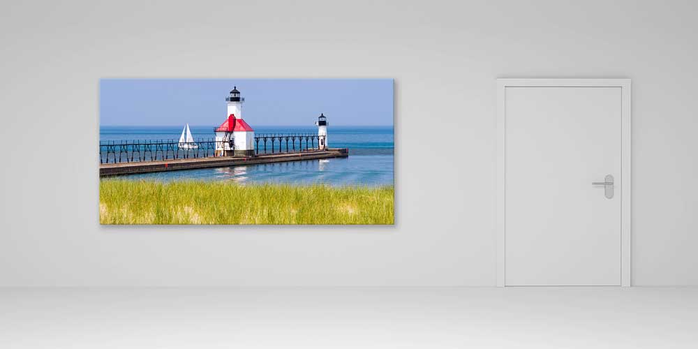 İskele Üzerinde Çift Deniz Feneri Manzarası Büyük Ebat Duvar Dekor Ürünü 14144