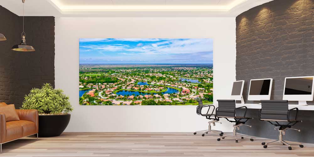 Kuş Bakışı Yerleşim ve Gölet Manzarası Büyük Ebat Duvar Dekor Ürünü 14161