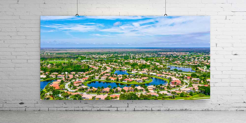 Kuş Bakışı Yerleşim ve Gölet Manzarası Büyük Ebat Duvar Dekor Ürünü 14161