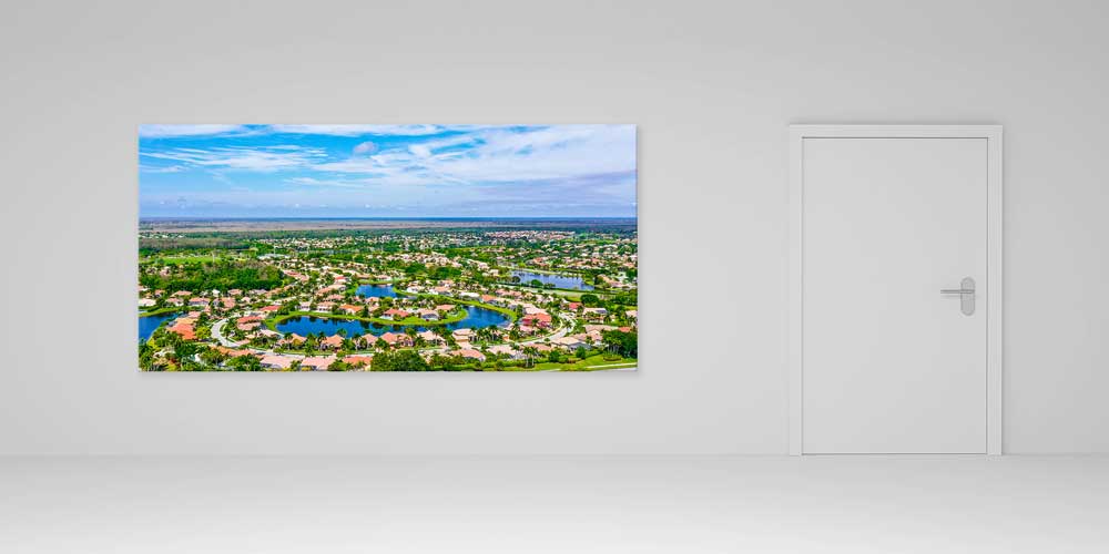 Kuş Bakışı Yerleşim ve Gölet Manzarası Büyük Ebat Duvar Dekor Ürünü 14161