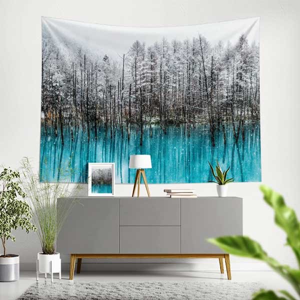 wall-design-art-14304-00 Karlı Orman ve Turkuaz Göl Duvar Örtüsü 14304