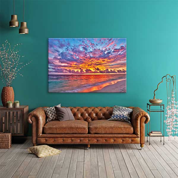 Alevli Gün Batımı Sahil Manzarası Kanvas Tablo 13346