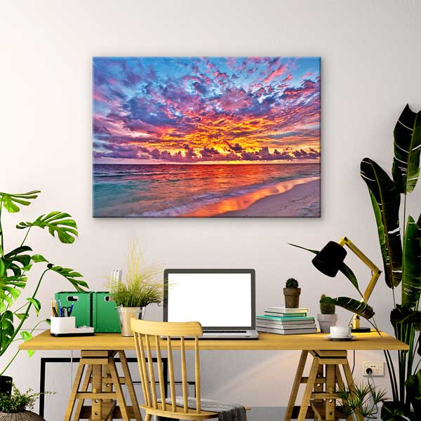 Alevli Gün Batımı Sahil Manzarası Kanvas Tablo 13346