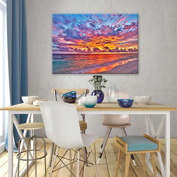 Alevli Gün Batımı Sahil Manzarası Kanvas Tablo 13346