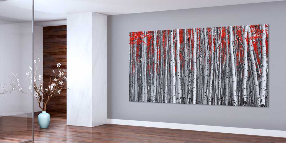 Kırmızı Yapraklı Huş Ormanı Manzarası Büyük Ebat Duvar Dekor Ürünü 14178