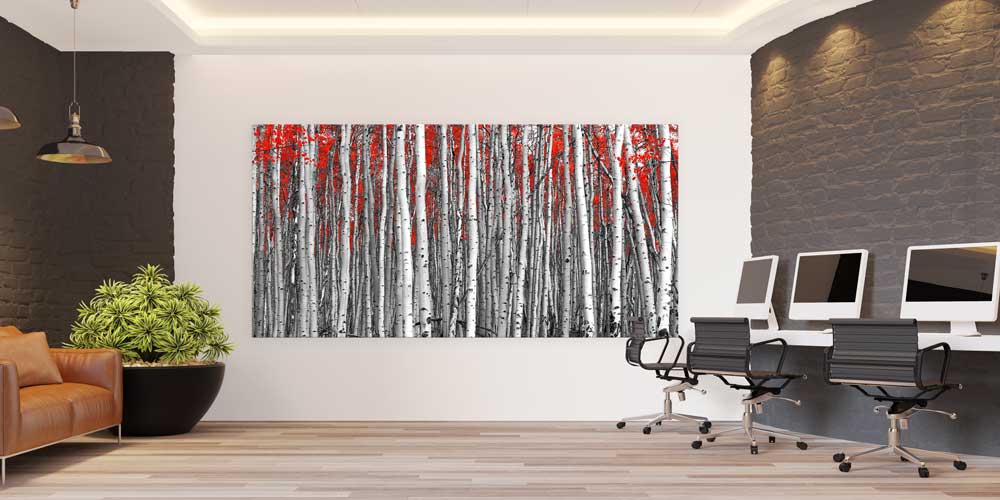 Kırmızı Yapraklı Huş Ormanı Manzarası Büyük Ebat Duvar Dekor Ürünü 14178