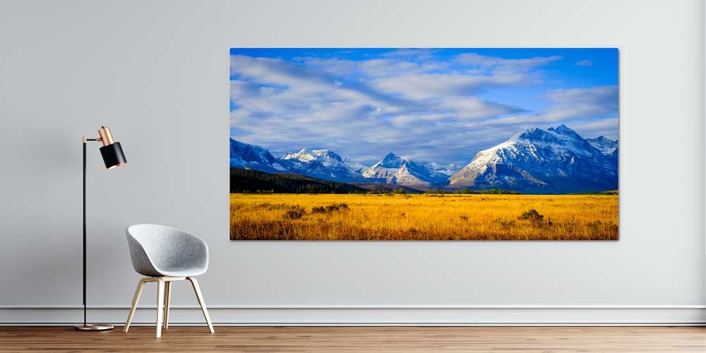 wall-design-art-decor-14185-00 Altın Ova ve Karlı Dağ Sıraları Manzarası Büyük Ebat Duvar Dekor Ürünü 14185