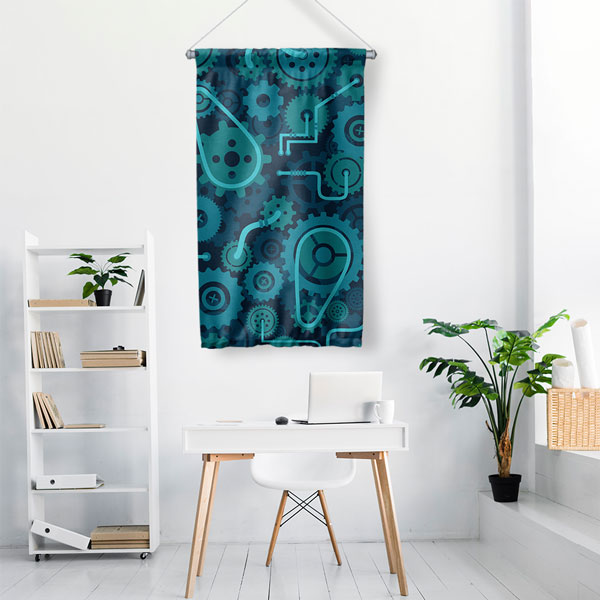 Mavi Dişli Mekanizma Tasarımlı Duvar Flaması 5510