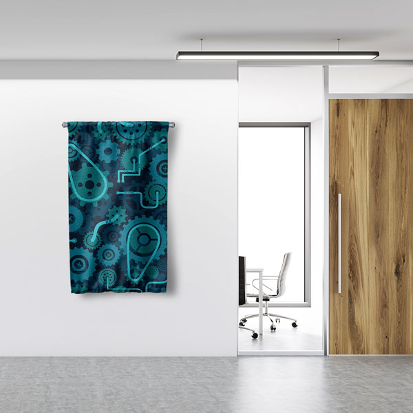 Mavi Dişli Mekanizma Tasarımlı Duvar Flaması 5510