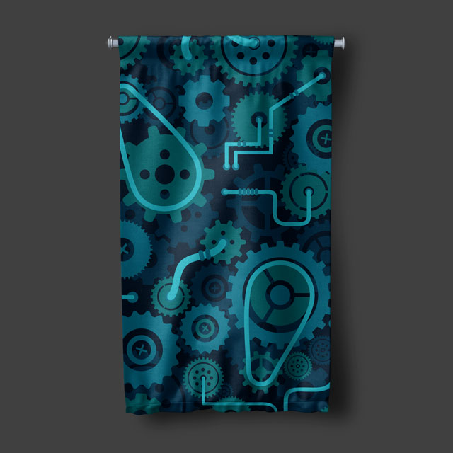 Mavi Dişli Mekanizma Tasarımlı Duvar Flaması 5510