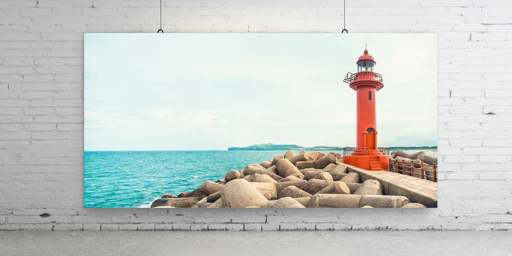 wall-design-big-size-14069-02 Kırmızı Deniz Feneri ve Mavi Sahil Büyük Duvar Dekoru 14069