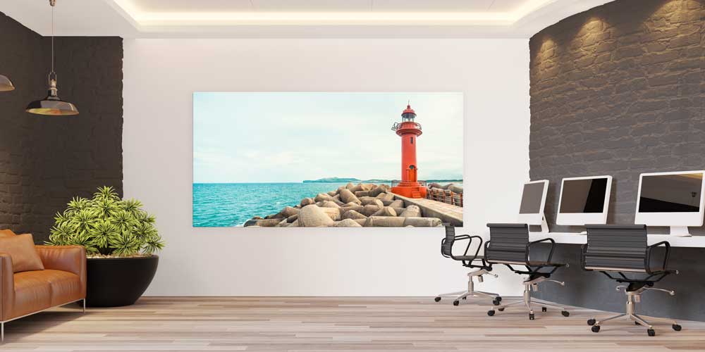 wall-design-big-size-14069-03 Kırmızı Deniz Feneri ve Mavi Sahil Büyük Duvar Dekoru 14069