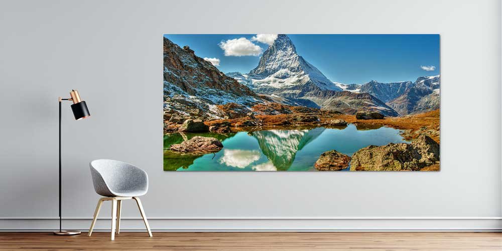wall-design-big-size-14230-00 Göl Yansımaları ve Matterhorn Dağ Zirvesi Panoramik Büyük Ebat Duvar Dekoru 14230