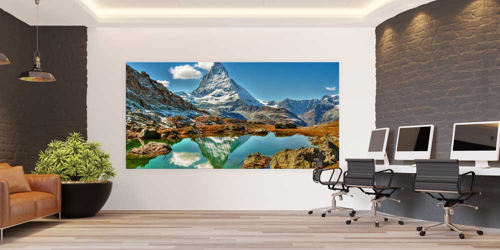 wall-design-big-size-14230-03 Göl Yansımaları ve Matterhorn Dağ Zirvesi Panoramik Büyük Ebat Duvar Dekoru 14230