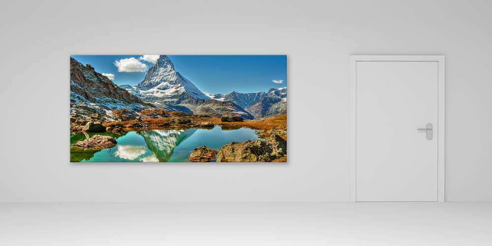 wall-design-big-size-14230-04 Göl Yansımaları ve Matterhorn Dağ Zirvesi Panoramik Büyük Ebat Duvar Dekoru 14230