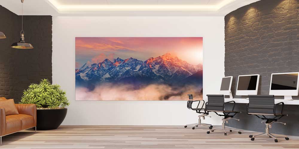 Gün Doğumu Sisli Dağ Zirveleri Panoramik Büyük Ebat Duvar Dekoru 14232