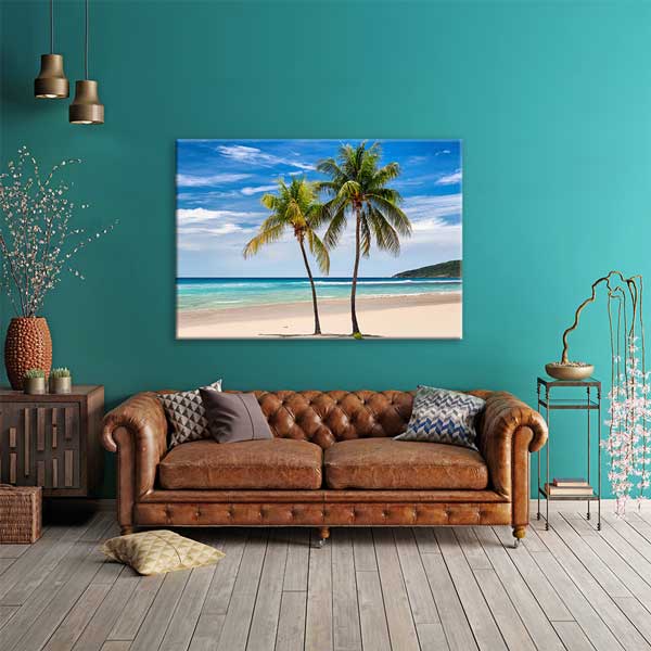 Palmiye Ağaçları ve Tropik Sahil Manzarası Kanvas Tablo 13357