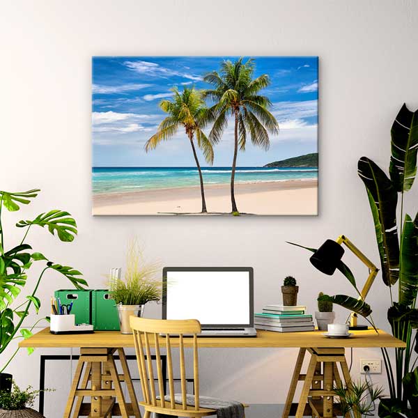 Palmiye Ağaçları ve Tropik Sahil Manzarası Kanvas Tablo 13357