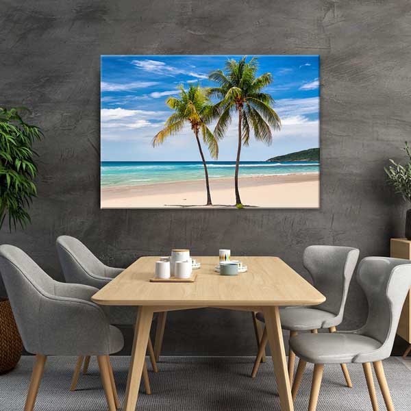 Palmiye Ağaçları ve Tropik Sahil Manzarası Kanvas Tablo 13357