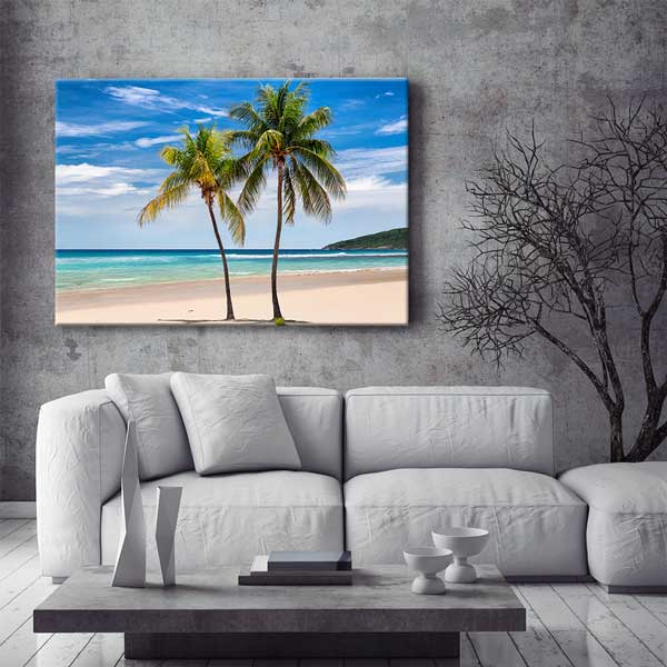 Palmiye Ağaçları ve Tropik Sahil Manzarası Kanvas Tablo 13357