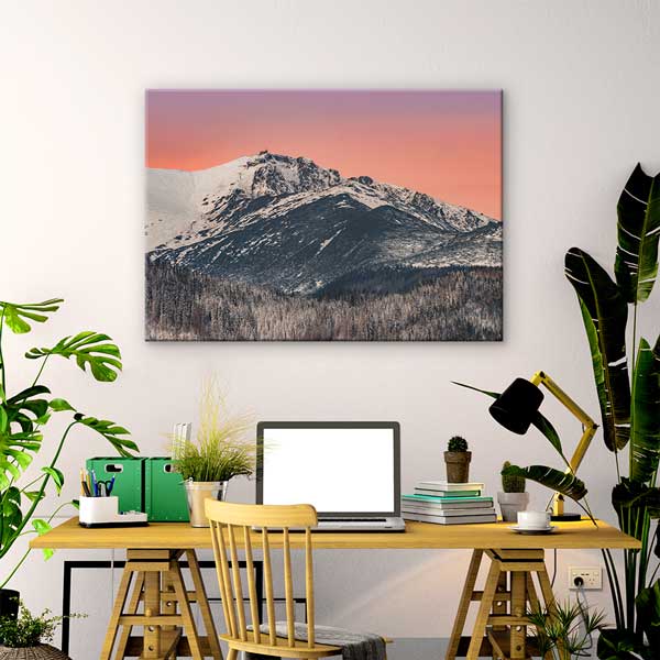 Karlı Dağ Zirvesi ve Gün Batımı Gökyüzü Kanvas Tablo 13469