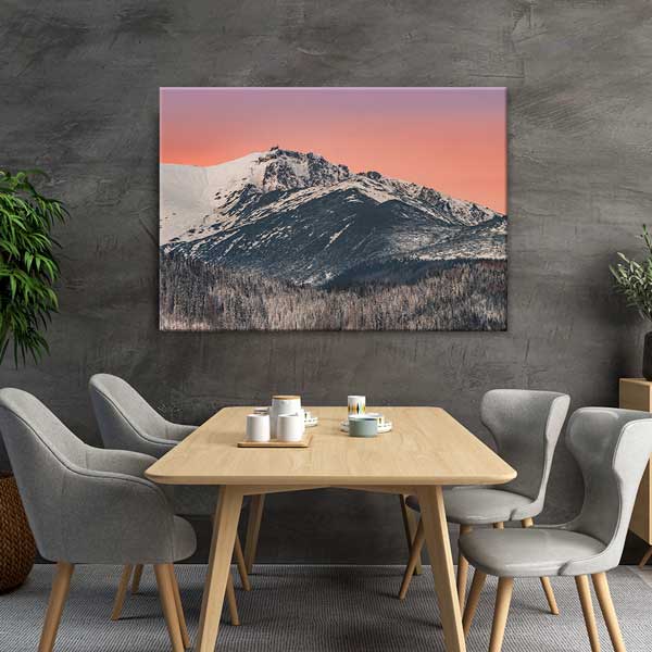 Karlı Dağ Zirvesi ve Gün Batımı Gökyüzü Kanvas Tablo 13469