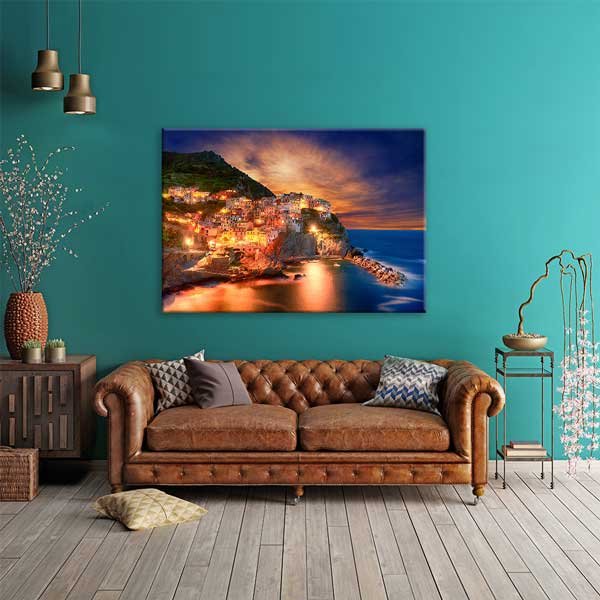 wall-design-canvas-13527-01 Manarola Cinque Terre Gece Manzarası Kanvas Tablo 13527
