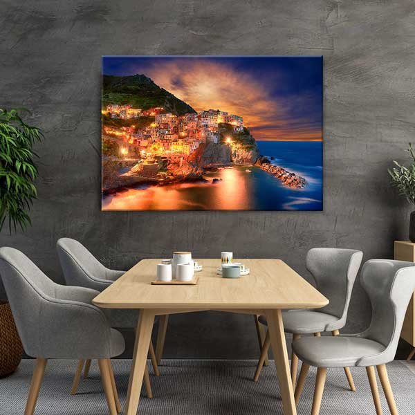 wall-design-canvas-13527-03 Manarola Cinque Terre Gece Manzarası Kanvas Tablo 13527