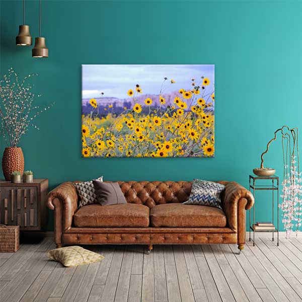 Sarı Yabani Çiçekler ve Bahar Ovası Manzarası Kanvas Tablo 13612