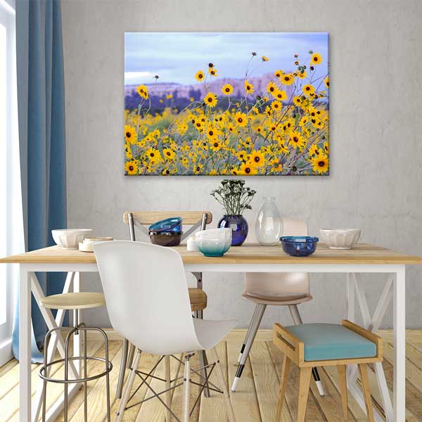 Sarı Yabani Çiçekler ve Bahar Ovası Manzarası Kanvas Tablo 13612