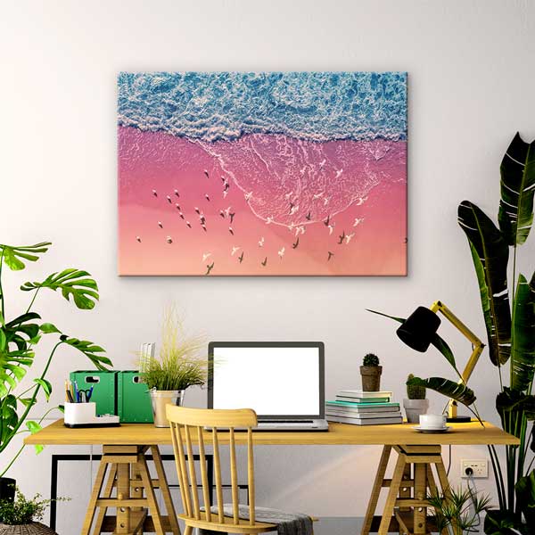Pembe Sahil ve Kuşlar Kanvas Tablo 13316