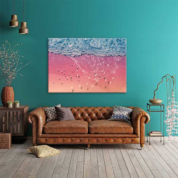 Pembe Sahil ve Kuşlar Kanvas Tablo 13316