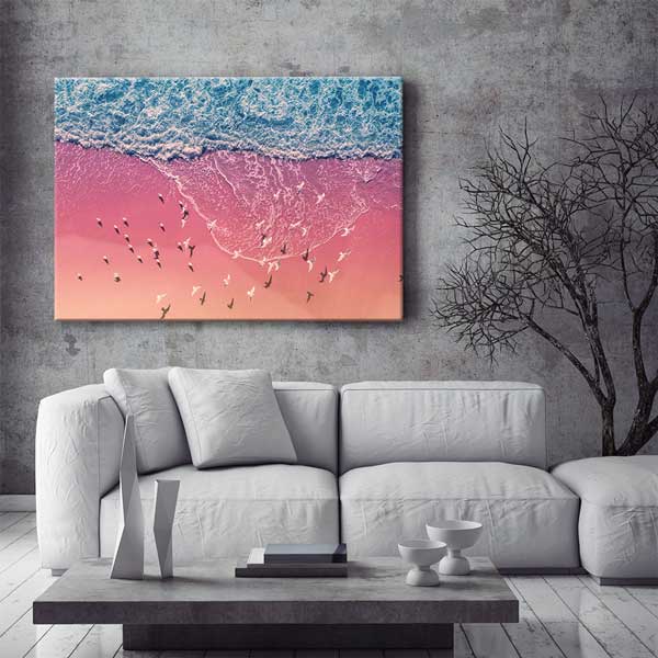 Pembe Sahil ve Kuşlar Kanvas Tablo 13316