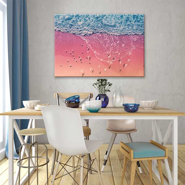 Pembe Sahil ve Kuşlar Kanvas Tablo 13316