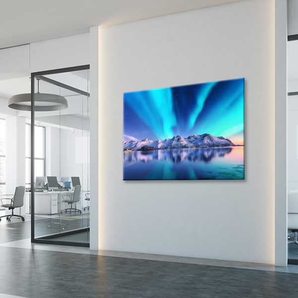 Kuzey Işıkları ve Karla Kaplı Dağlar Manzara Kanvas Tablo 13466
