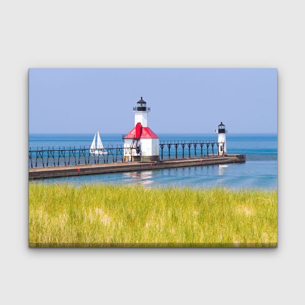 İskele Üzerinde Deniz Fenerleri ve Göl Manzarası Kanvas Tablo 13596