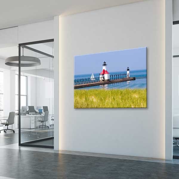 İskele Üzerinde Deniz Fenerleri ve Göl Manzarası Kanvas Tablo 13596